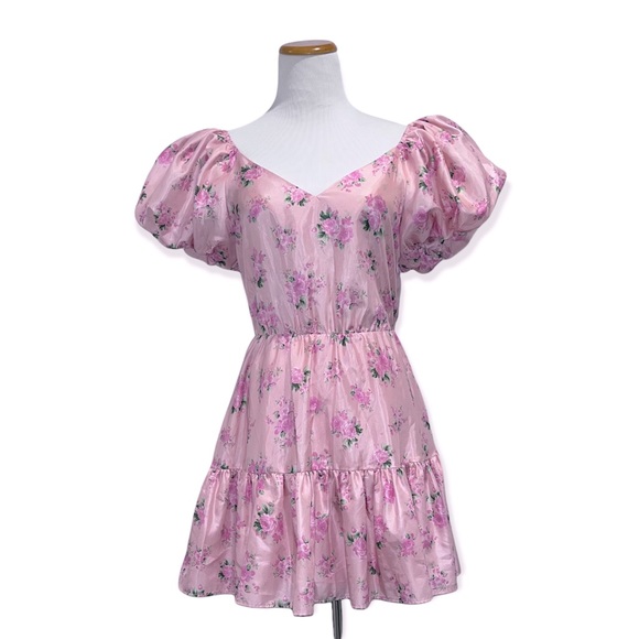 Love Shack Fancy x Target Cecile Puff Sleeve Floral Mini Pink Dress 2 Small - Picture 2 of 12